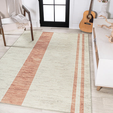 Raita Modern Distressed Stripe Machine-washable Area Rug